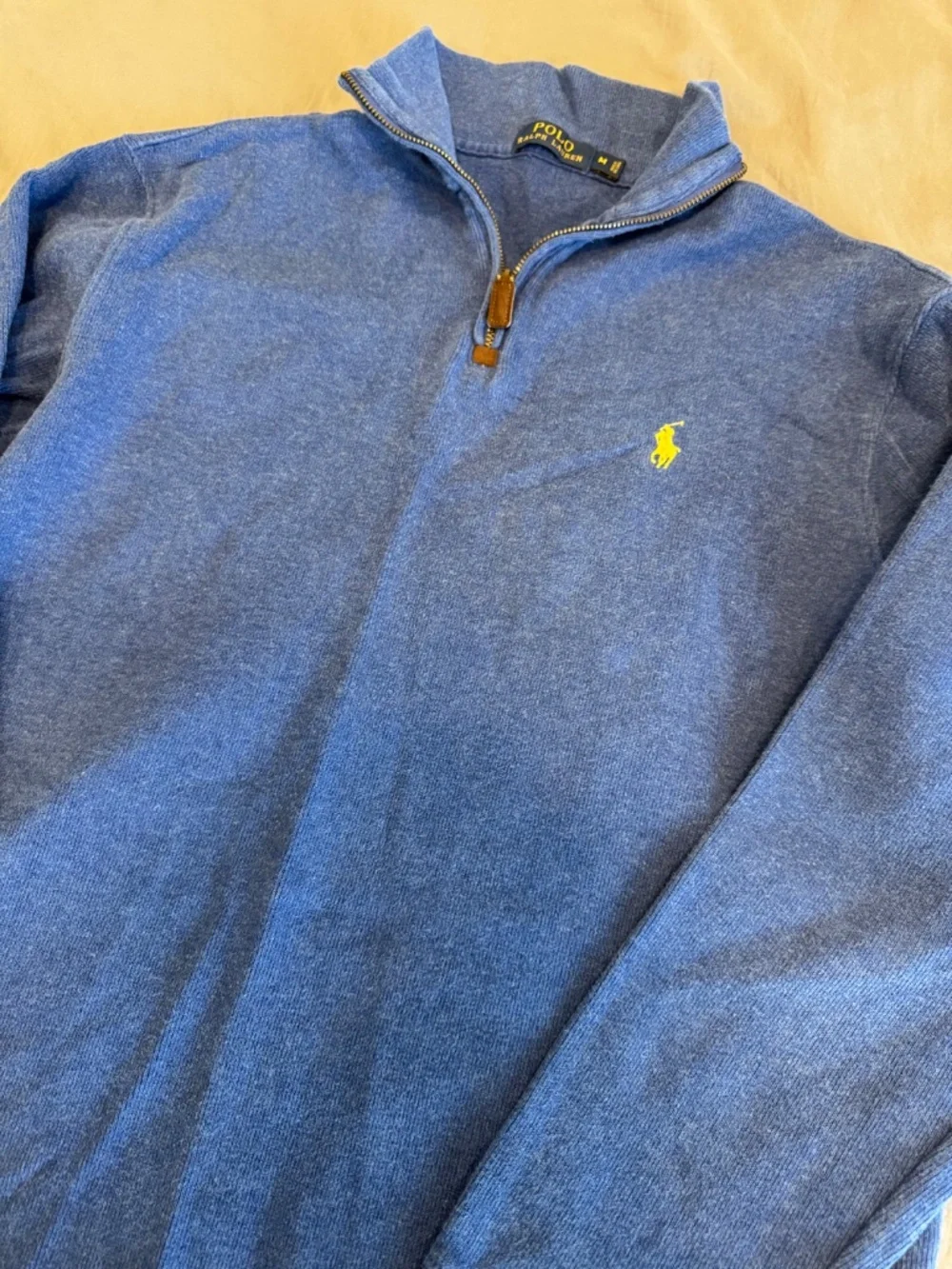 Polo Ralph Lauren Blue Heather Quarter Zip Sweater Yellow Pony Medium M